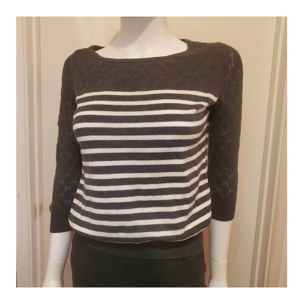 Loft Grey and White Striped Boatneck Sweater